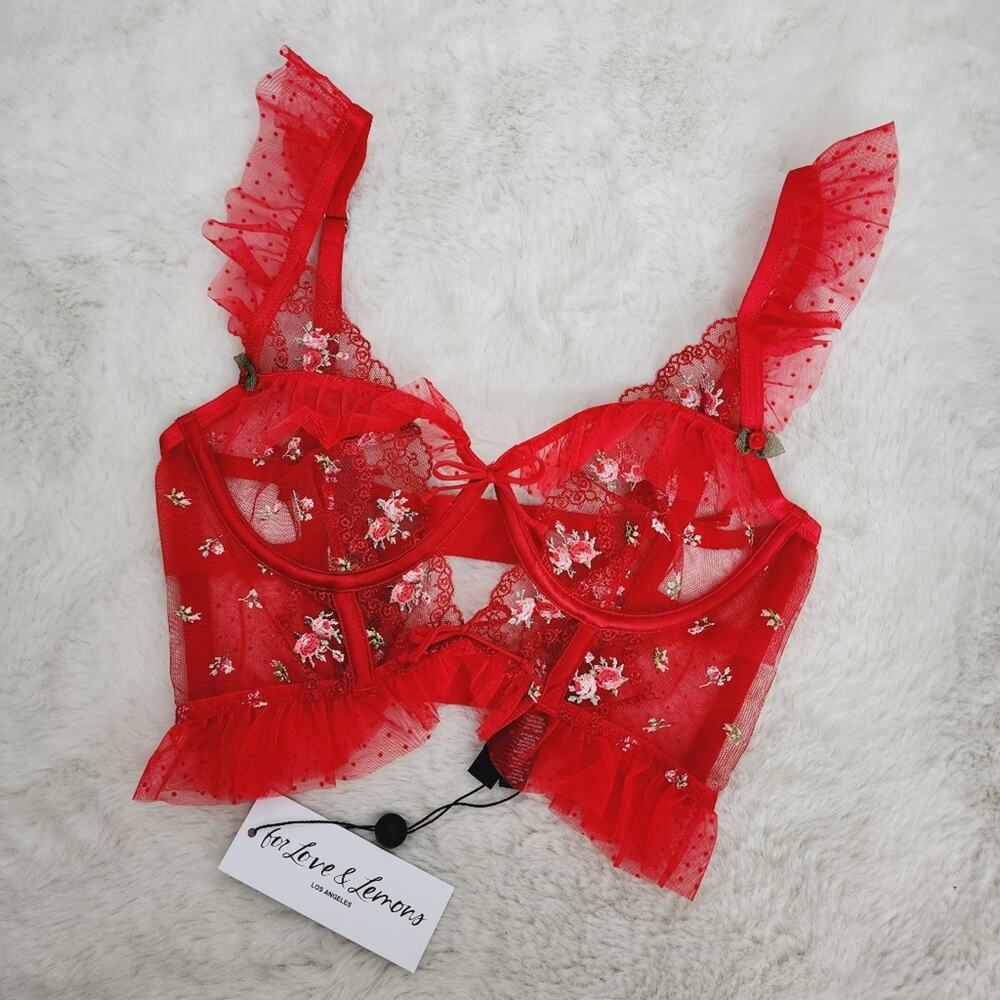 For Love & Lemons Rouge Underwire Bustier Red Lace Corset Top NWT Cherry XXS 32A